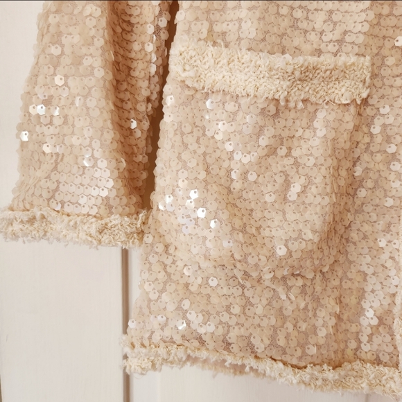 Zara Cream All Over Sequin Open Front Contrasting Trim Jacket - Picture 2 of 7